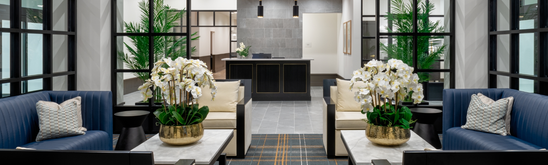 Beautifully decorated Commercial Lobby inside a commercial building.